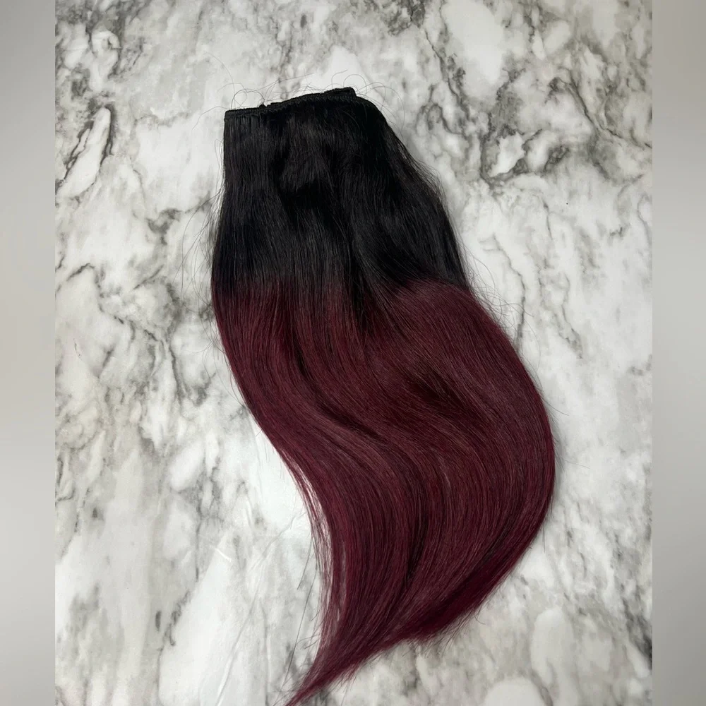 12 Inch Balayage Black & Burgundy Red 100% Human hair Clip in Extensions